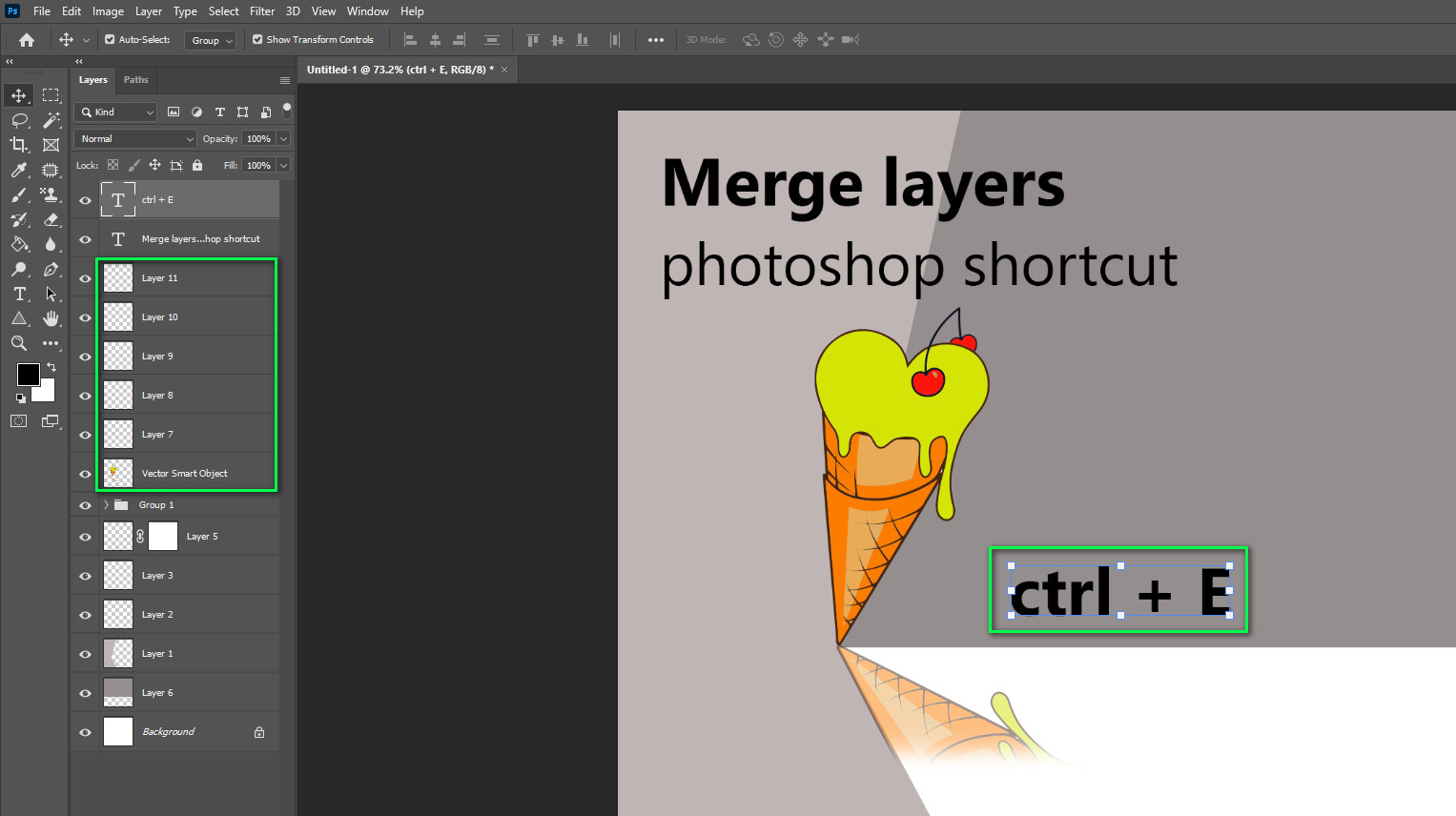 Merge layers photoshop shortcut