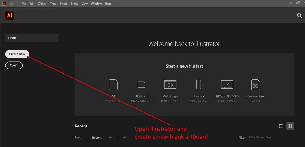 Open Illustrator and create a new blank artboard