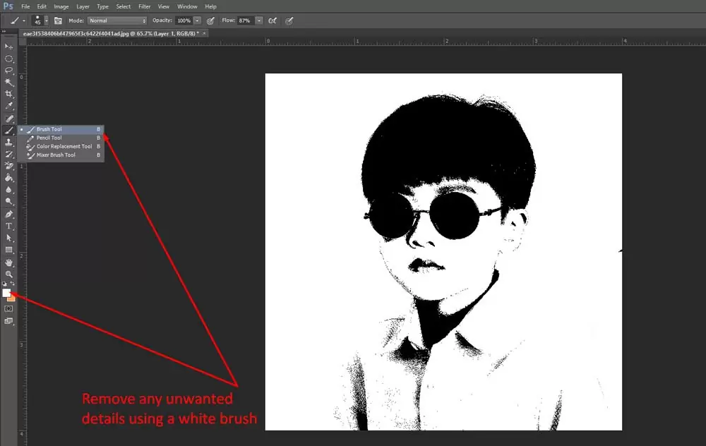 Remove any unwanted details using a white brush