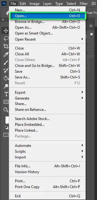 Open image in photoshop 