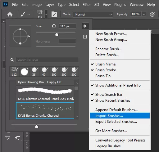 Add brushes to photoshop