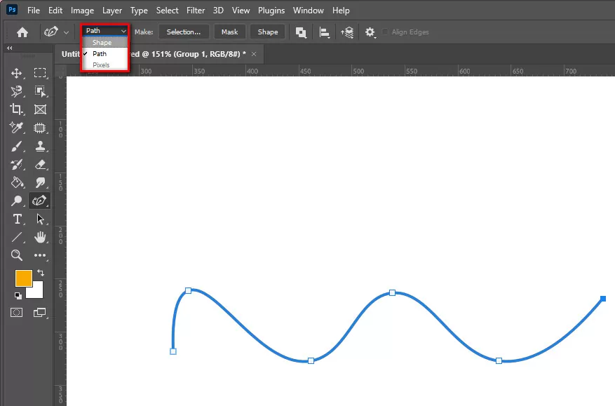 Select Path or Shape as the tool mode