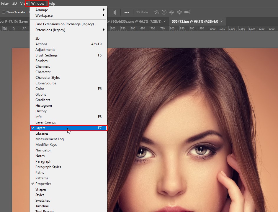 Go to Window and select- how to smooth out skin in photoshop