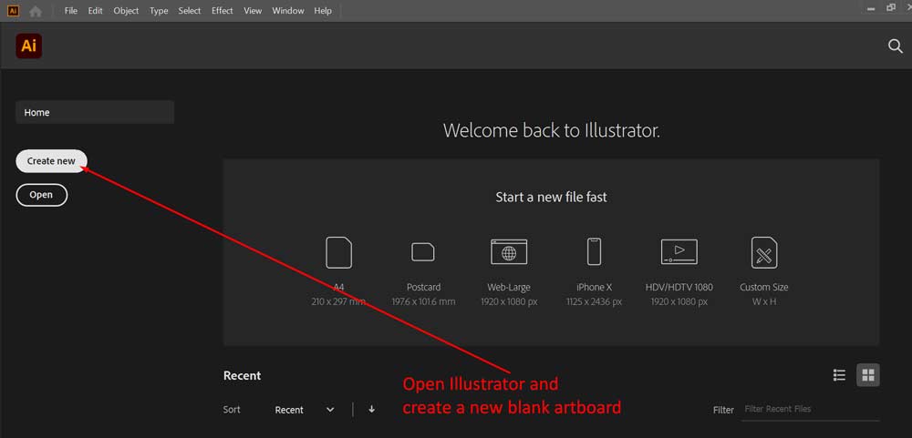 Open Illustrator and create a new blank artboard