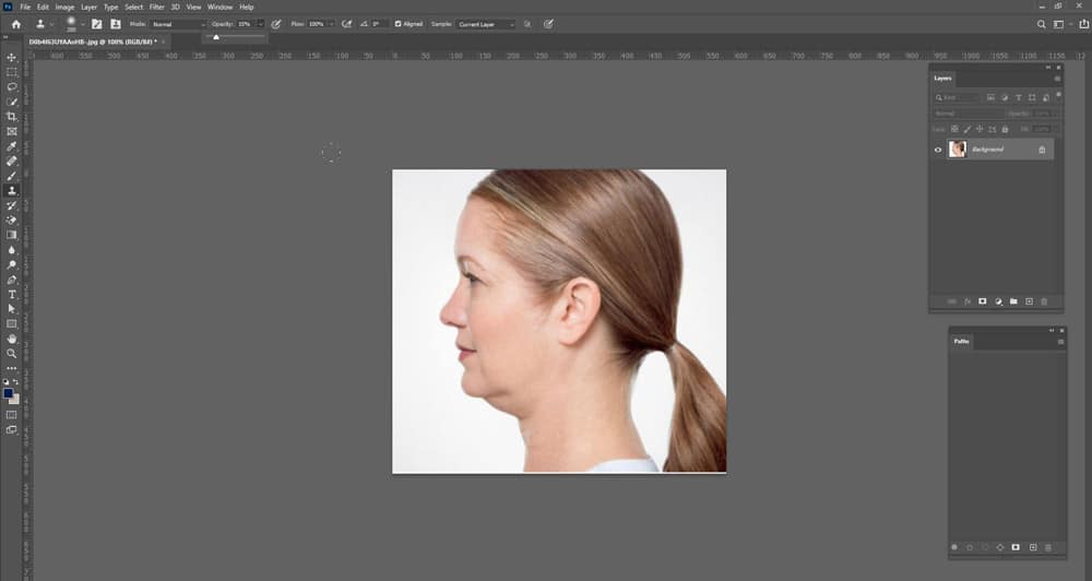 Normal-to-Lighten-and-the-Opacity-to-15%- How to get rid of double chin in photoshop