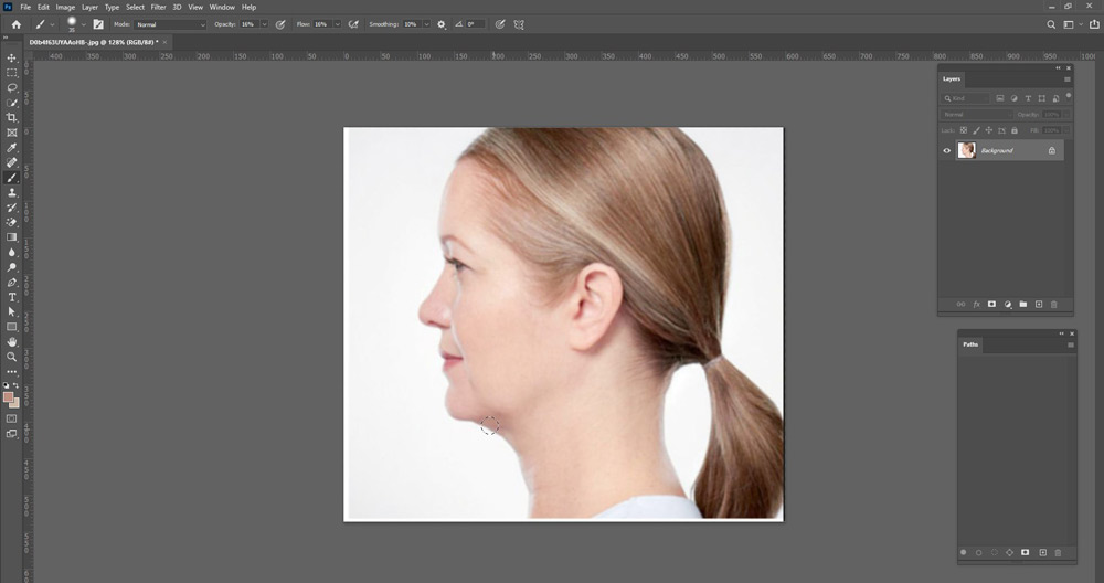 Finally, change the Clone Stamp Tool- How to get rid of double chin in photoshop