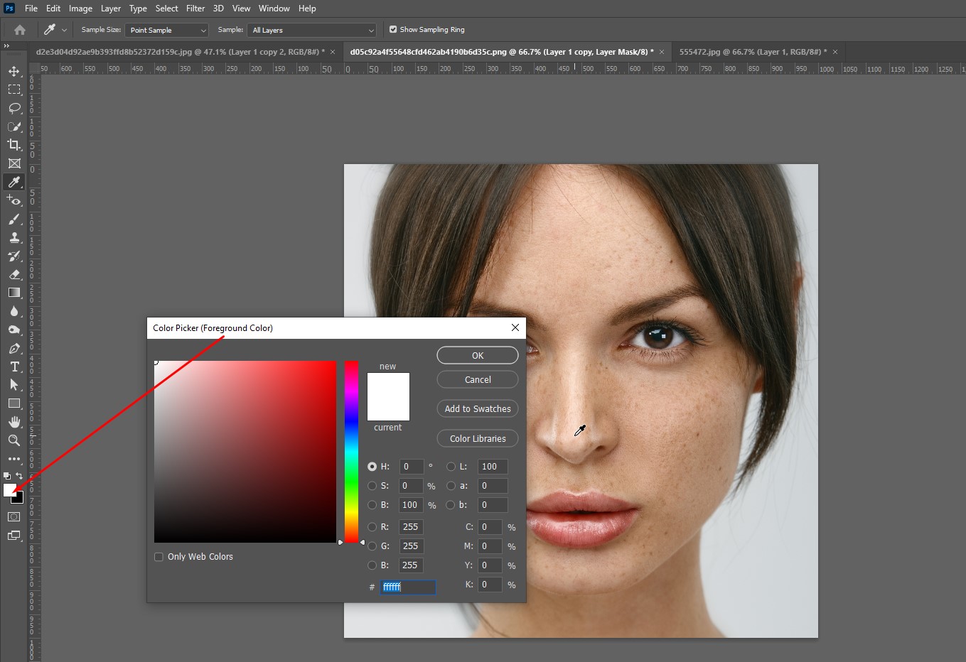 Bring back the foreground color- how to smooth out skin in photoshop